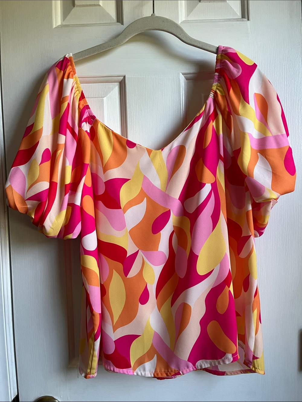 Flying Tomato Colorblock Scoop-Neck Top in Pink, Orange & Yellow